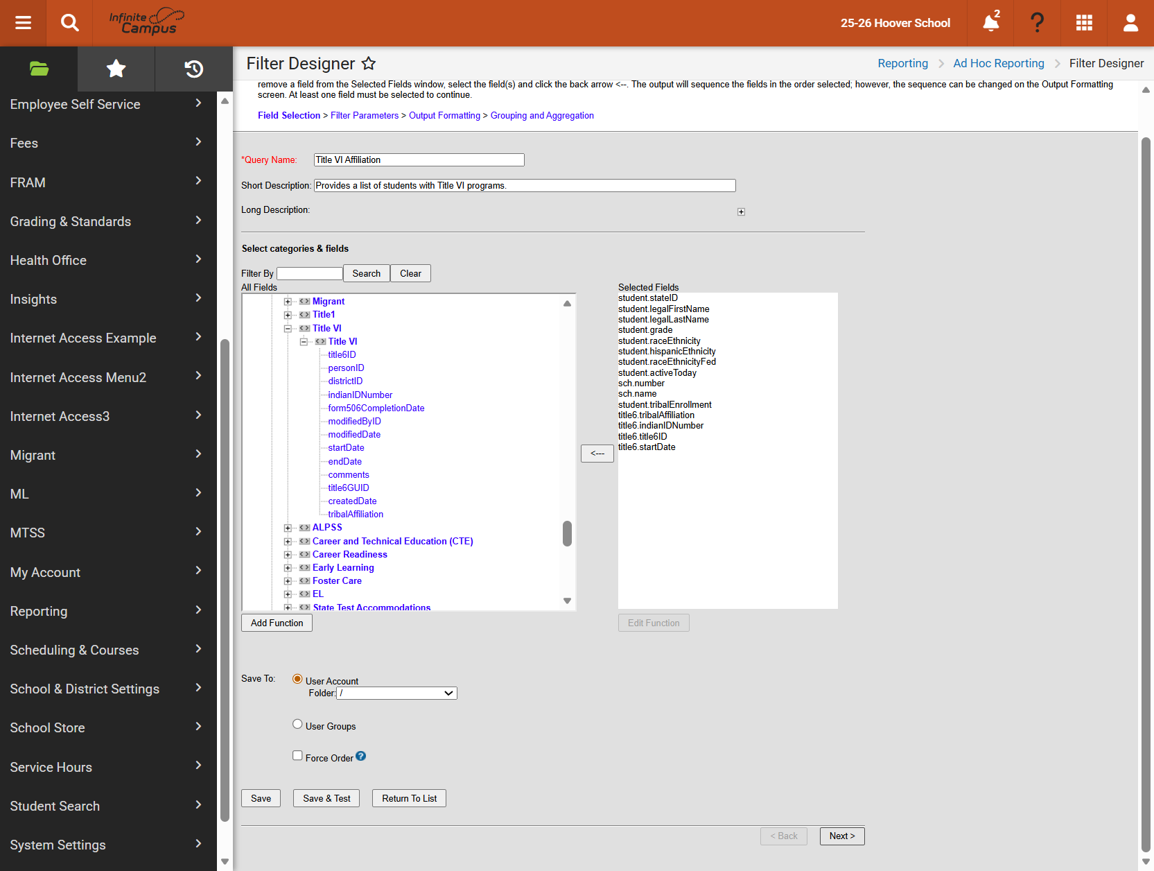 Click on Next to navigate to Filter Parameters.