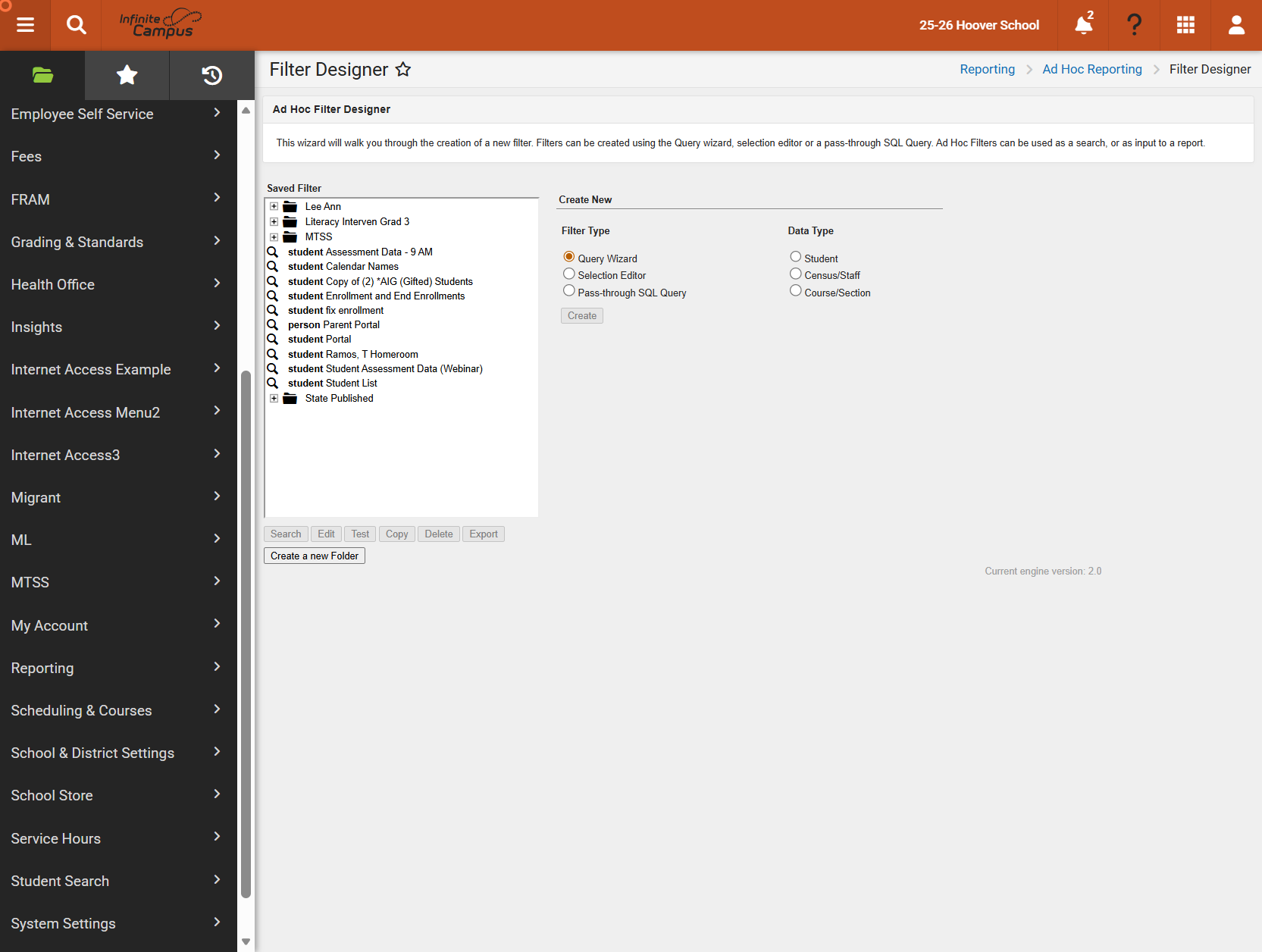 In the Create New section, select Query Wizard as the filter Type.