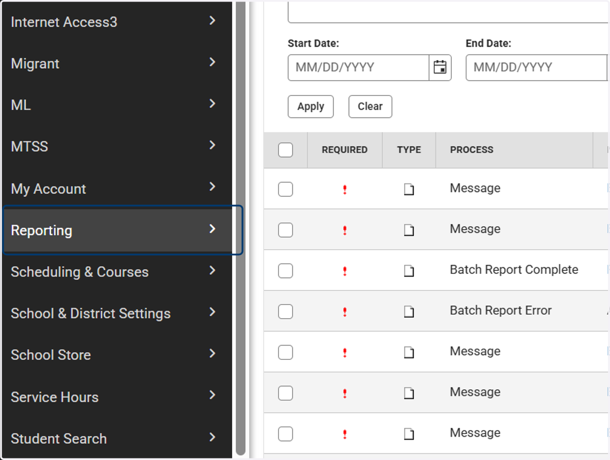 Navigate to Reporting