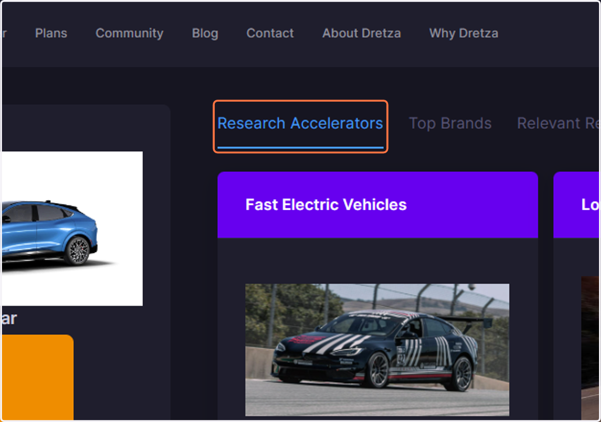 The Research Accelerators tab