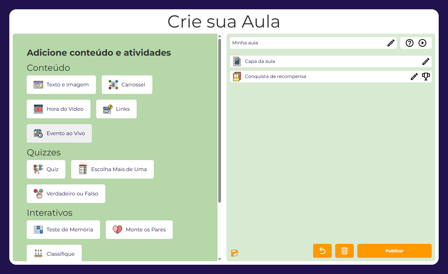 Clique em Evento ao Vivo