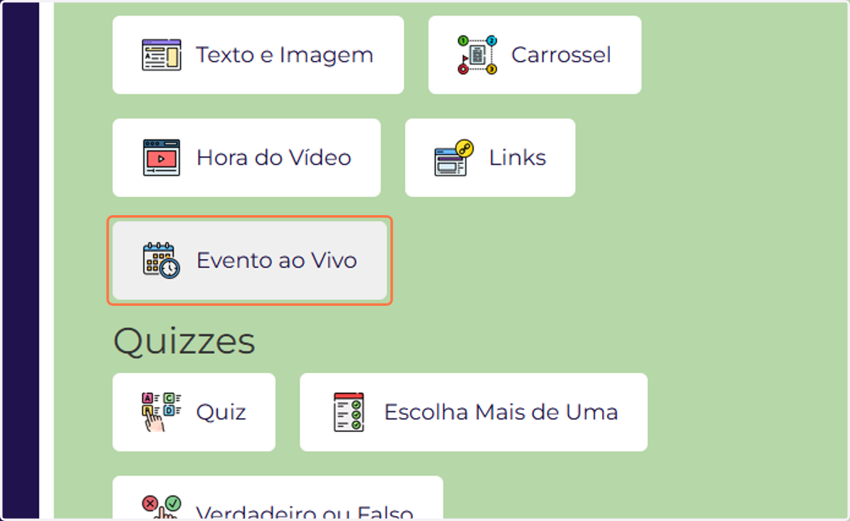 Clique em Evento ao Vivo