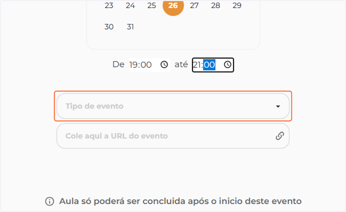 Clique em Tipo de evento