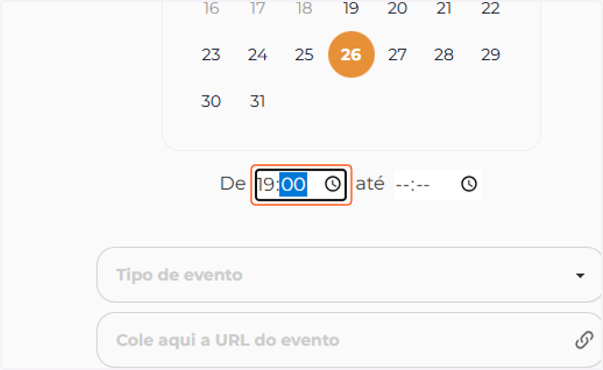 Defina um horário de início