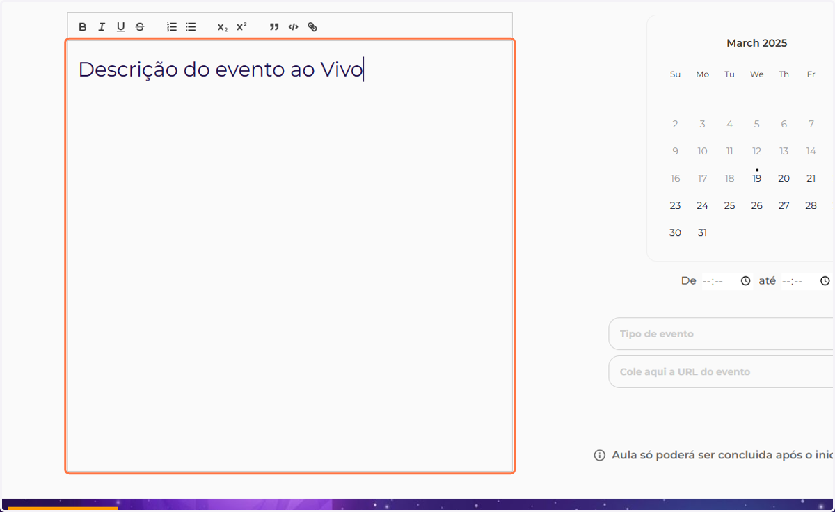 Escreva uma descrição sobre o evento