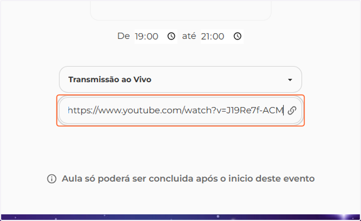 Cole a URL do evento