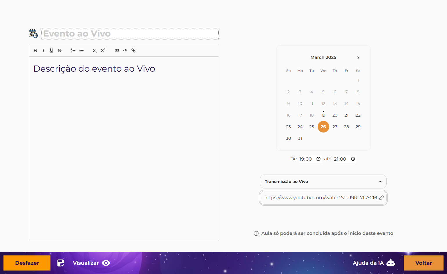 Clique em Voltar