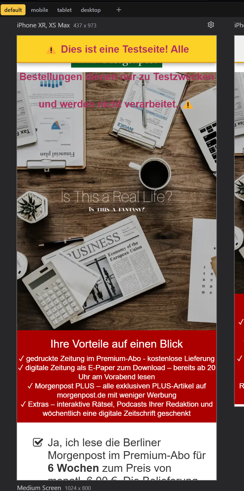 Als letzten Schritt: Seite im Mobilformat anschauen. Tooltip: Responsive Viewer - Browsererweiterung