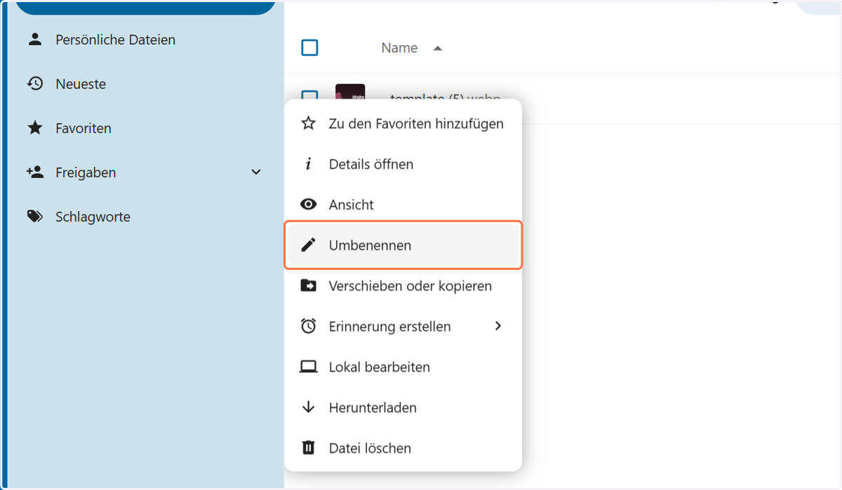 Auf Umbenennen klicken