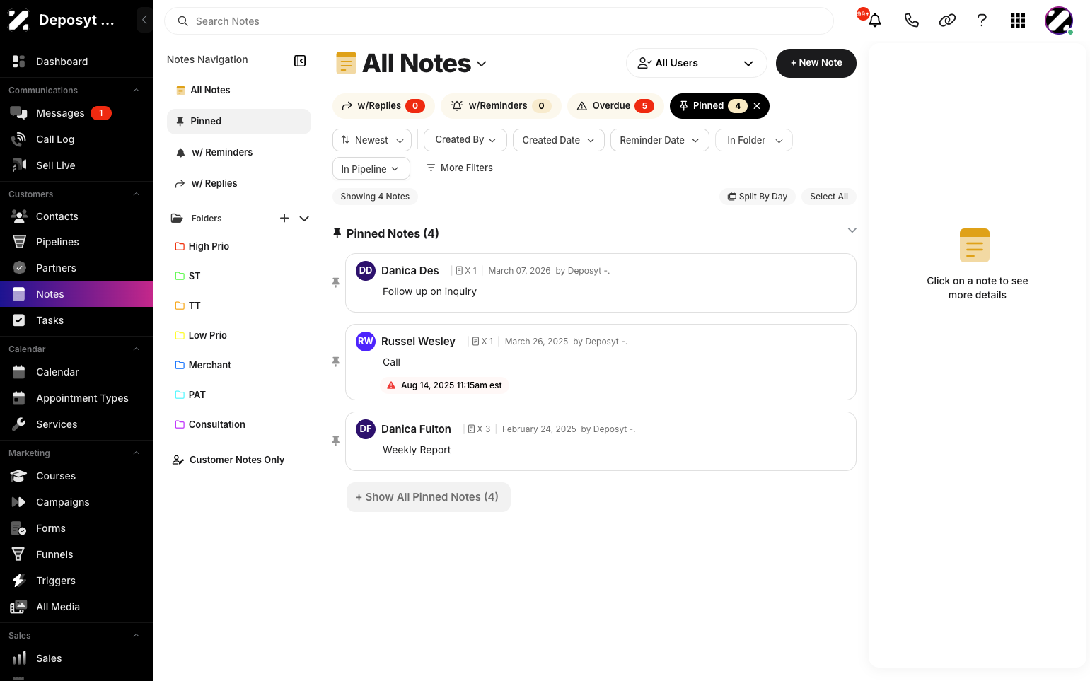 Step 3: Alternatively, you can click the ‘Pinned’ button next to the ‘Overdue’ button to filter all pinned notes.