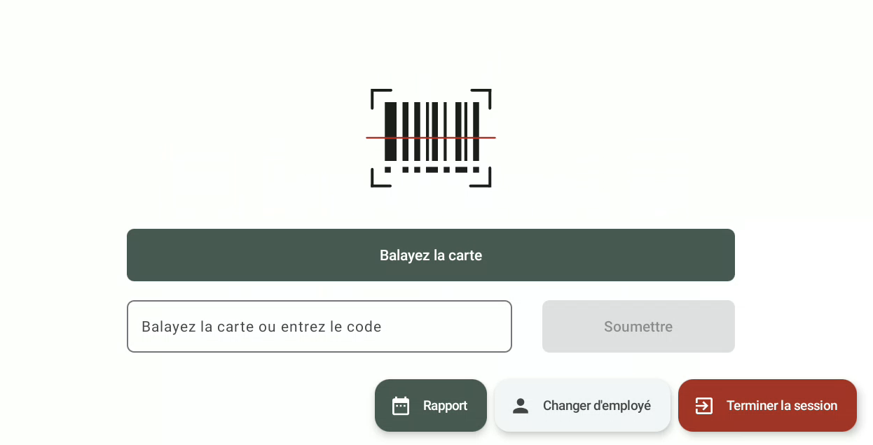 Une fois authentifié, vous pourrez effectuer des transactions avec des cartes-cadeaux en la balayant devant la caméra ou en saisissant leur code manuellement.