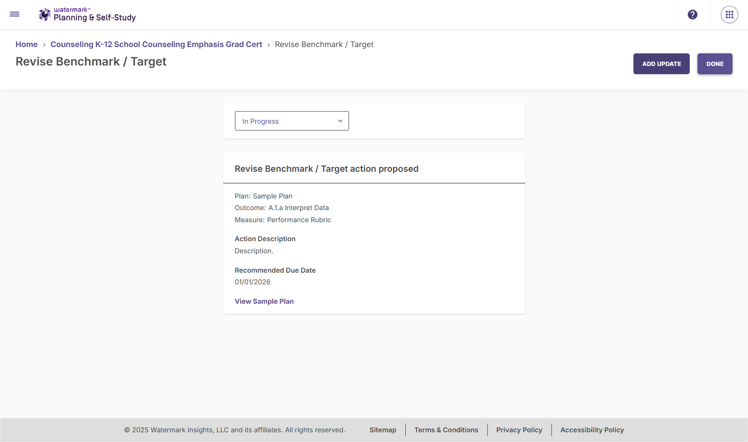 After you have updated the status of the action, you may want to update other information associated with this item. To do that, click on ADD UPDATE in the upper right corner of the screen.