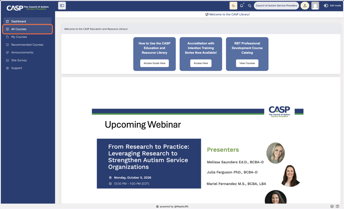 To view all available courses, click "All Courses"