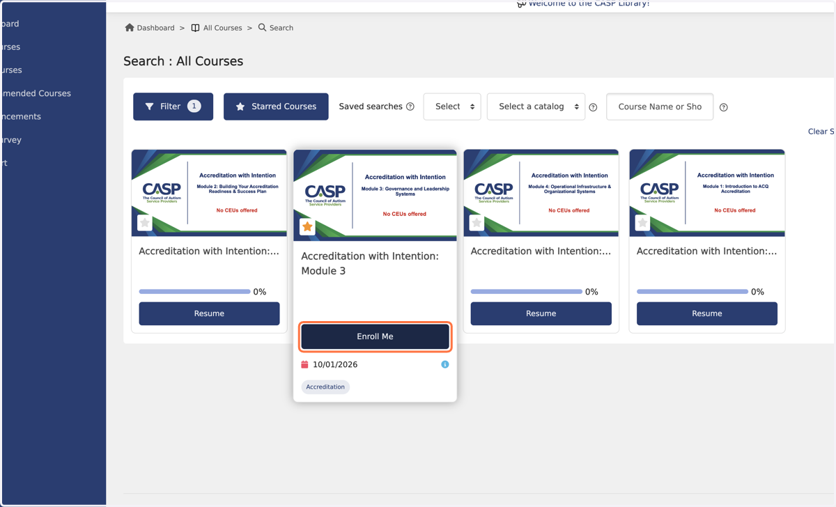 Select the course you'd like to redeem