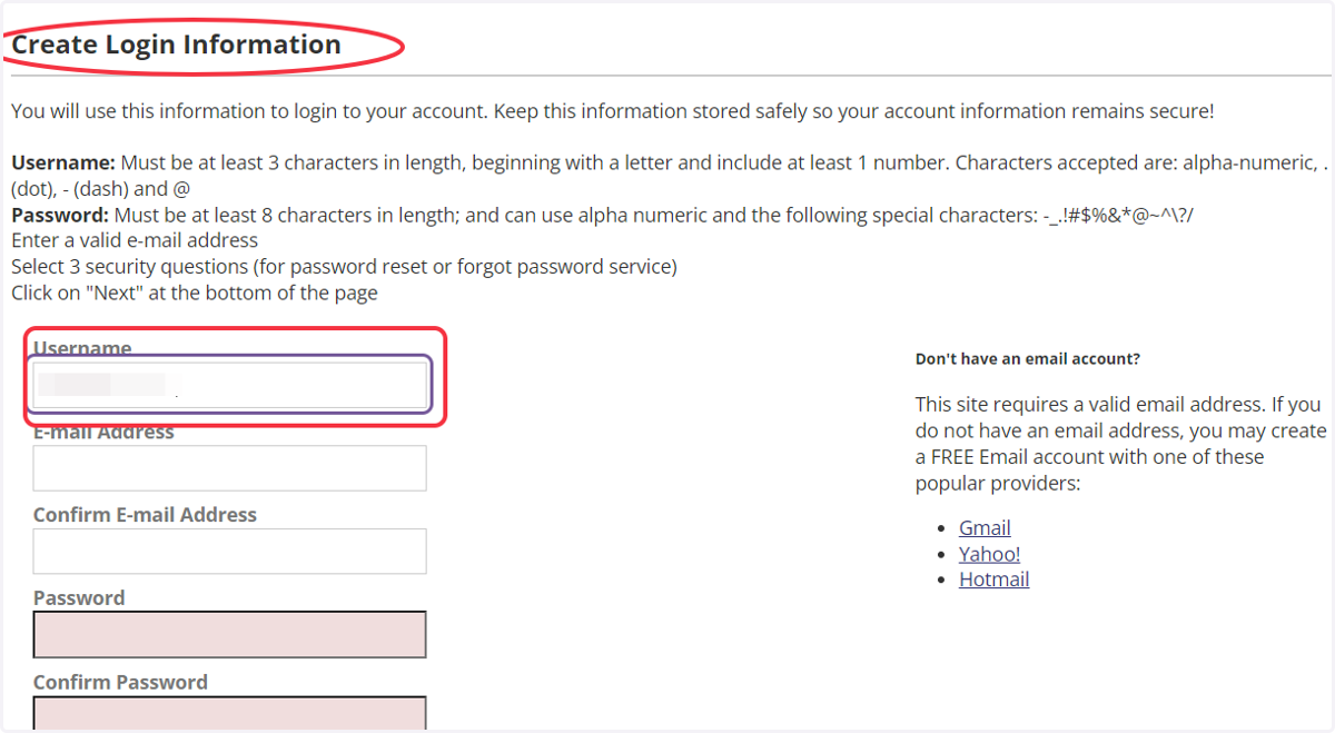 Choose a Username for your account.