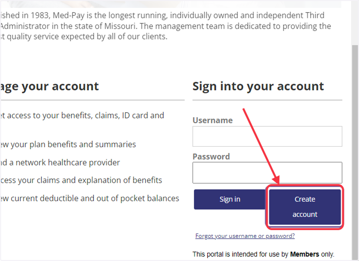 This takes you to secure.healthx.com where you will choose 'Create account.'