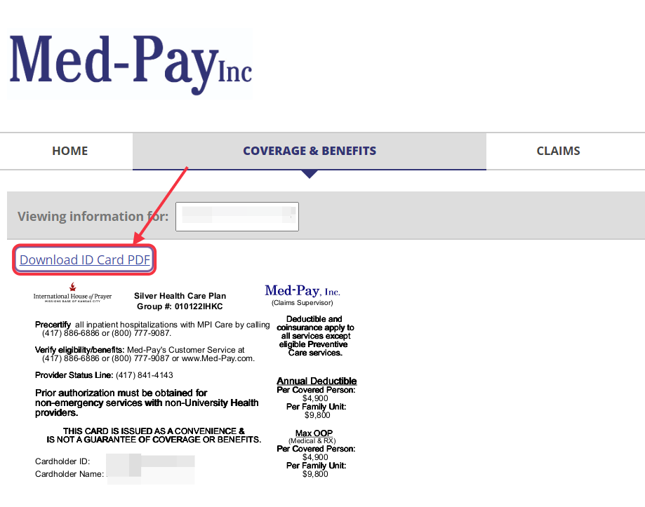 Choose Download ID Card PDF. Follow directions to print.