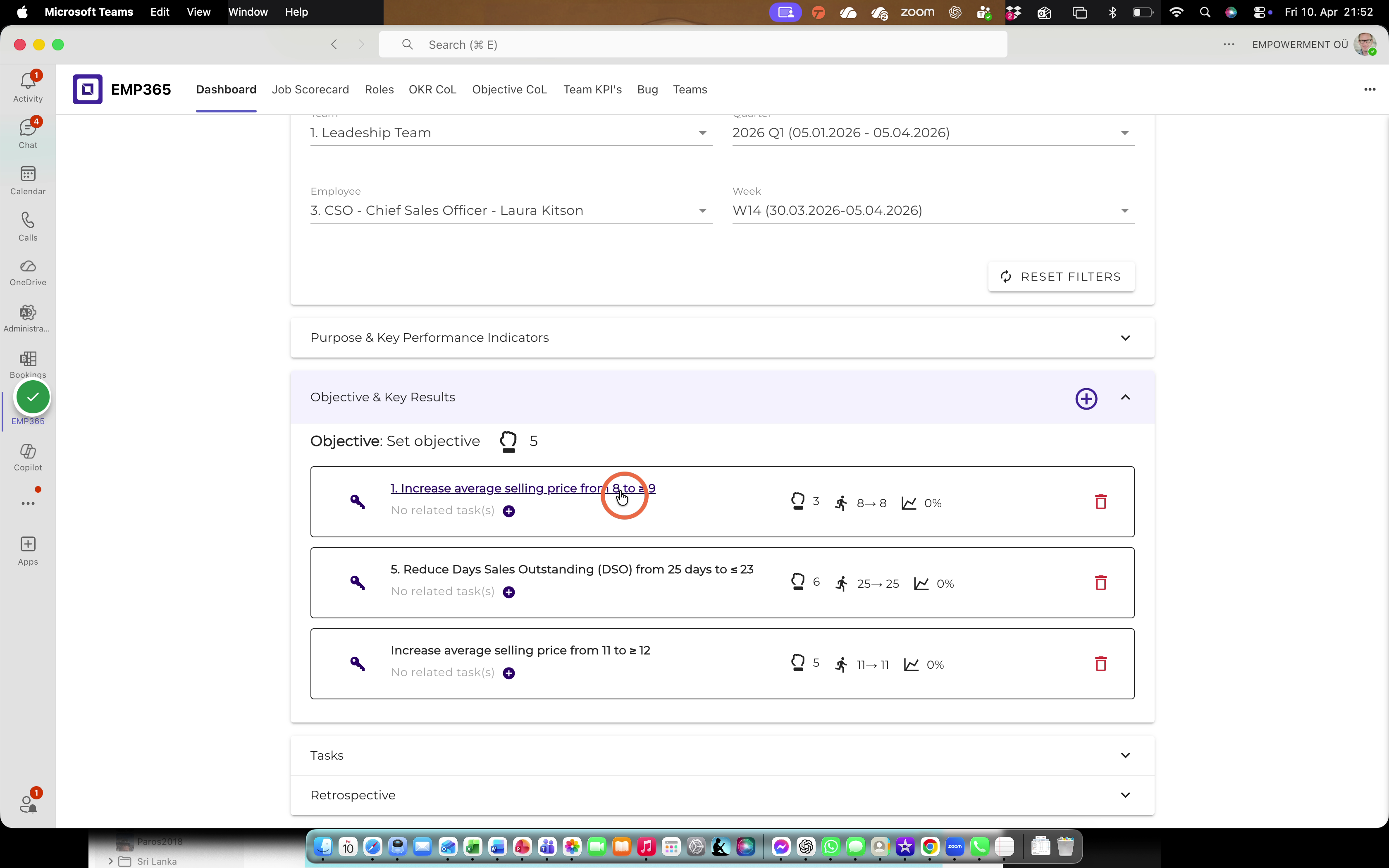 Click the key result name to update its status