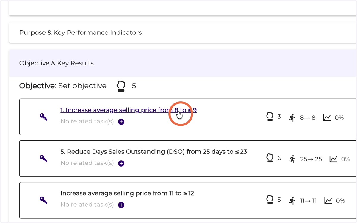 Click the key result name to update its status