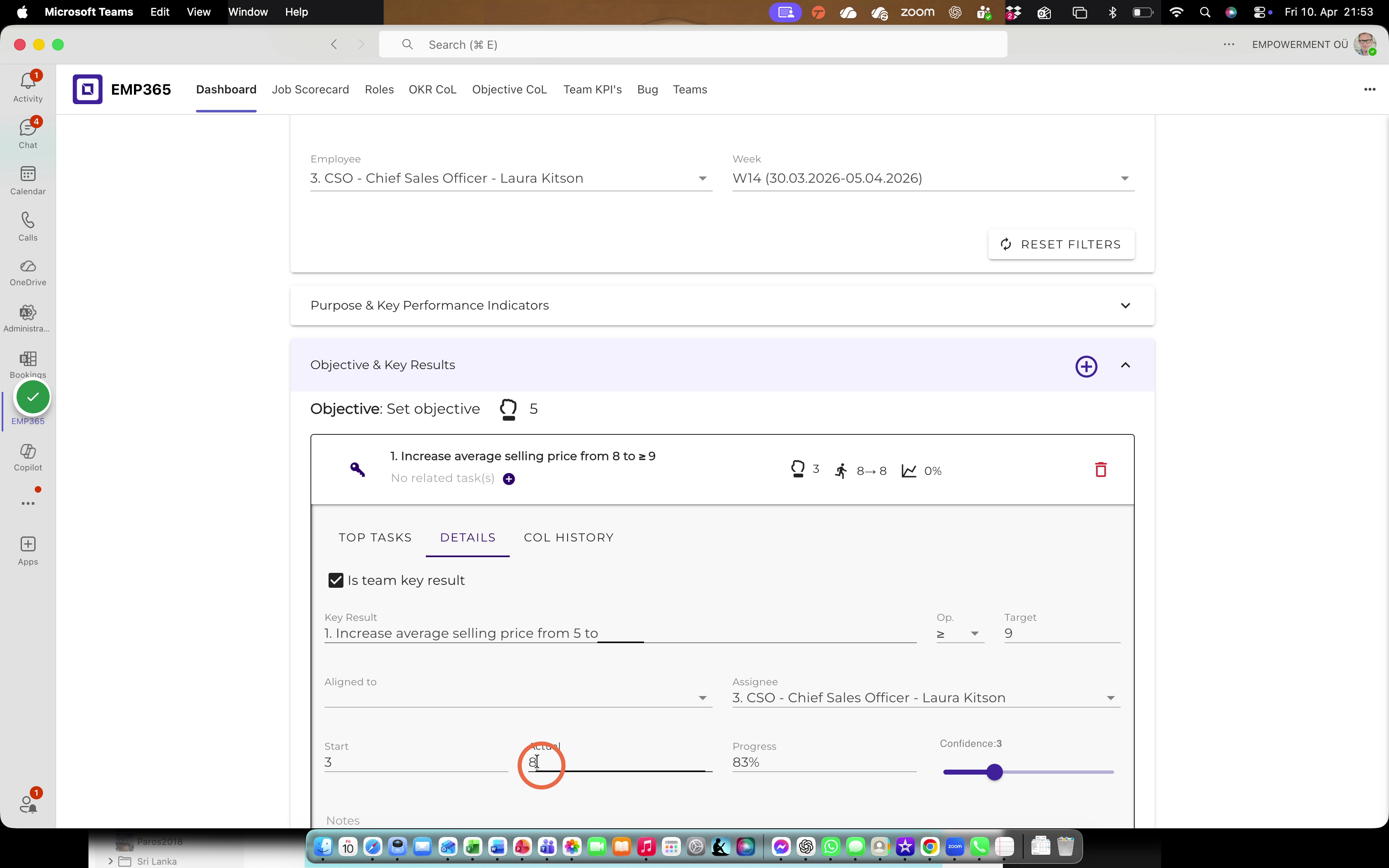 Update the key result value (Actual)