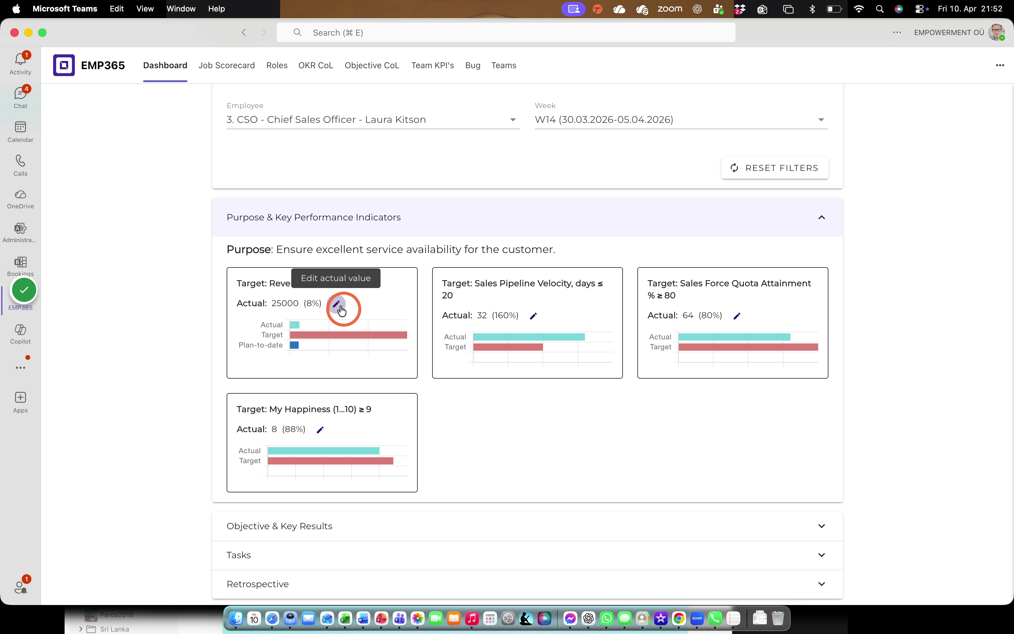 Click the pencil icon to edit the KPI value.