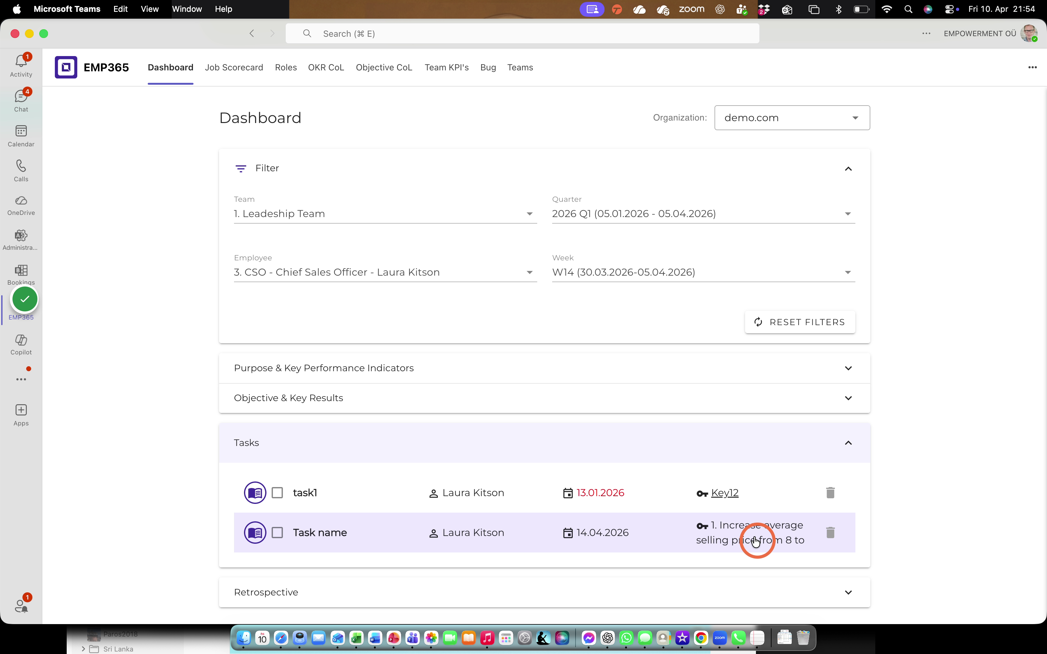 By clicking on the key result, you can change which key result the task is linked to.