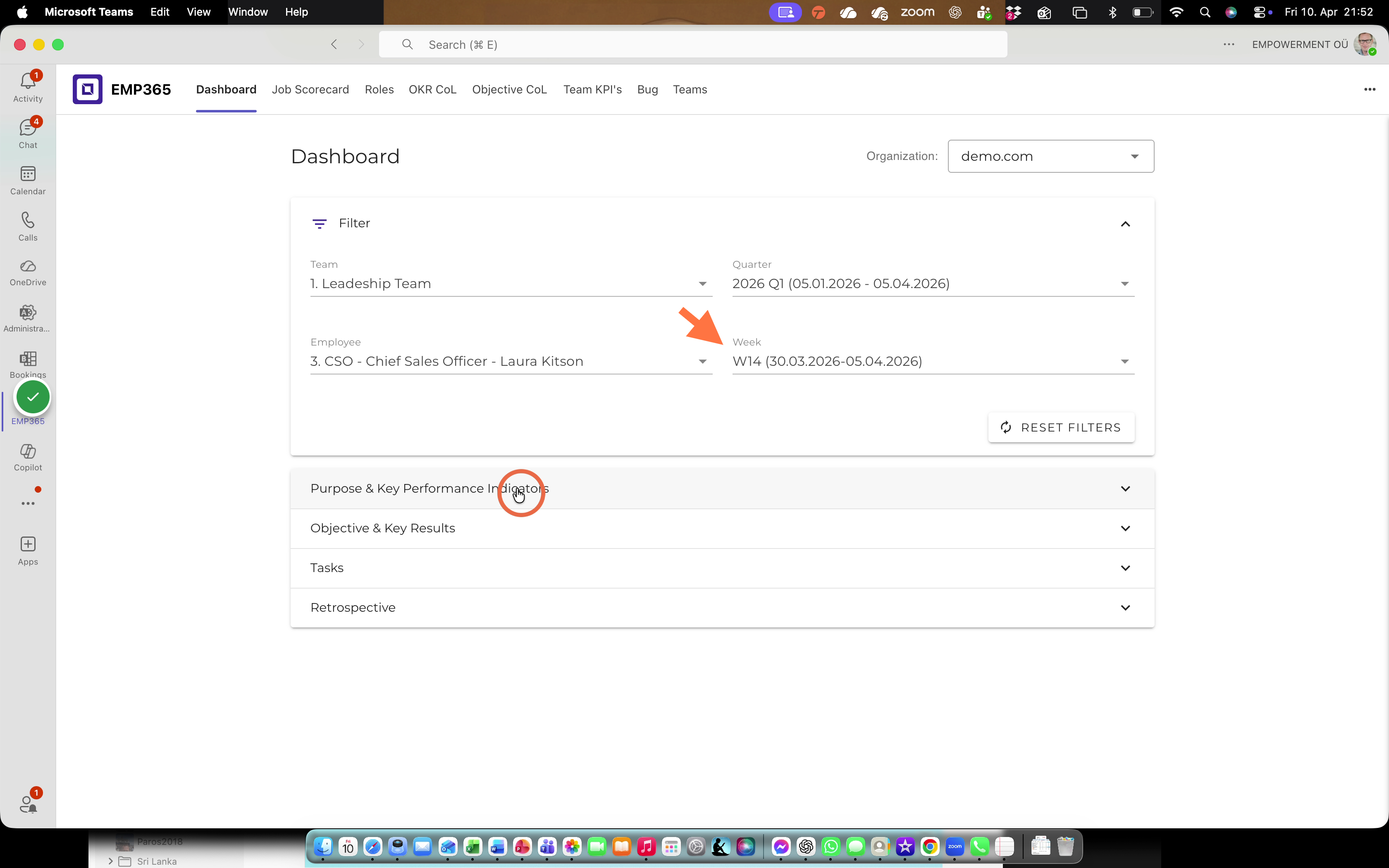 Open the ‘Purpose & Key Performance Indicators’ section to update the KPI values