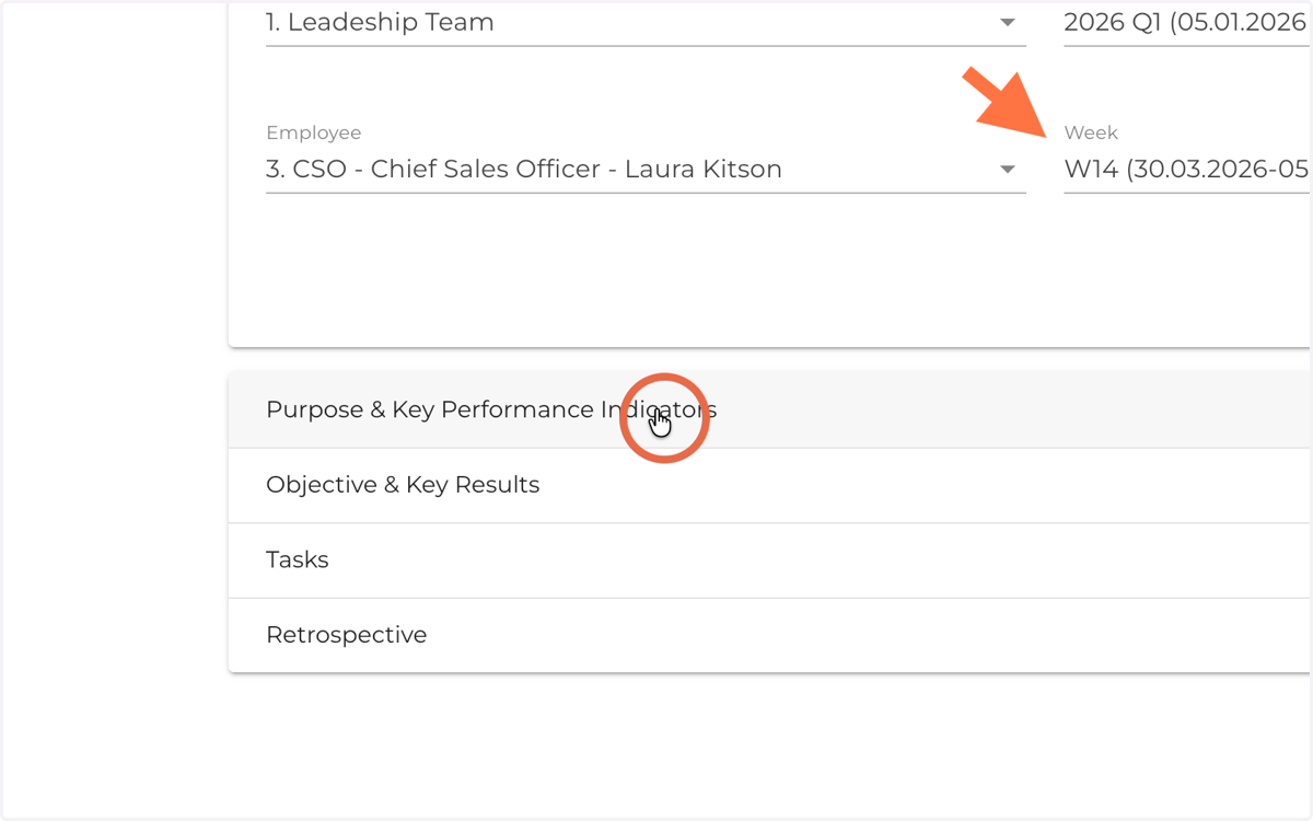 Open the ‘Purpose & Key Performance Indicators’ section to update the KPI values