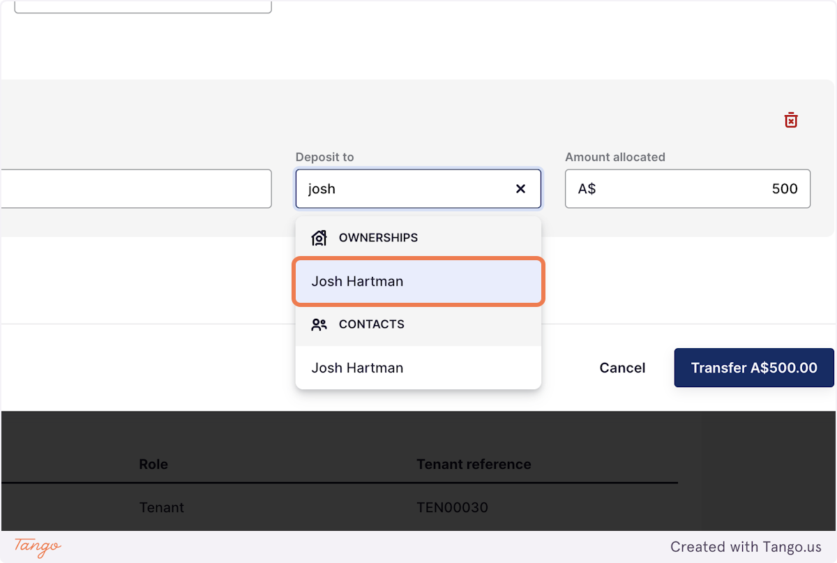 Select a Ledger for the funds to be transferred to