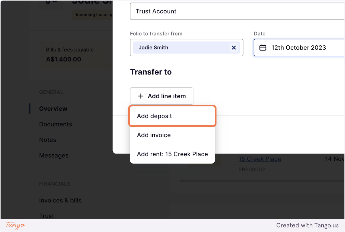 Click on Add deposit