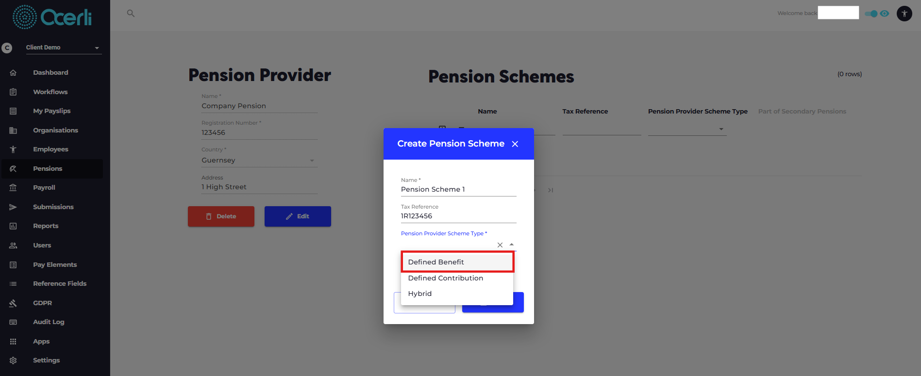 Select a pension provider scheme type.