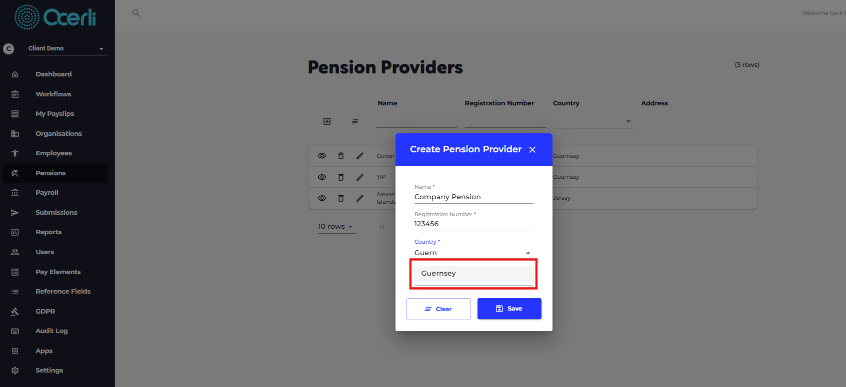 Choose the country where the provider is resident