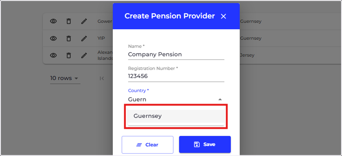 Choose the country where the provider is resident