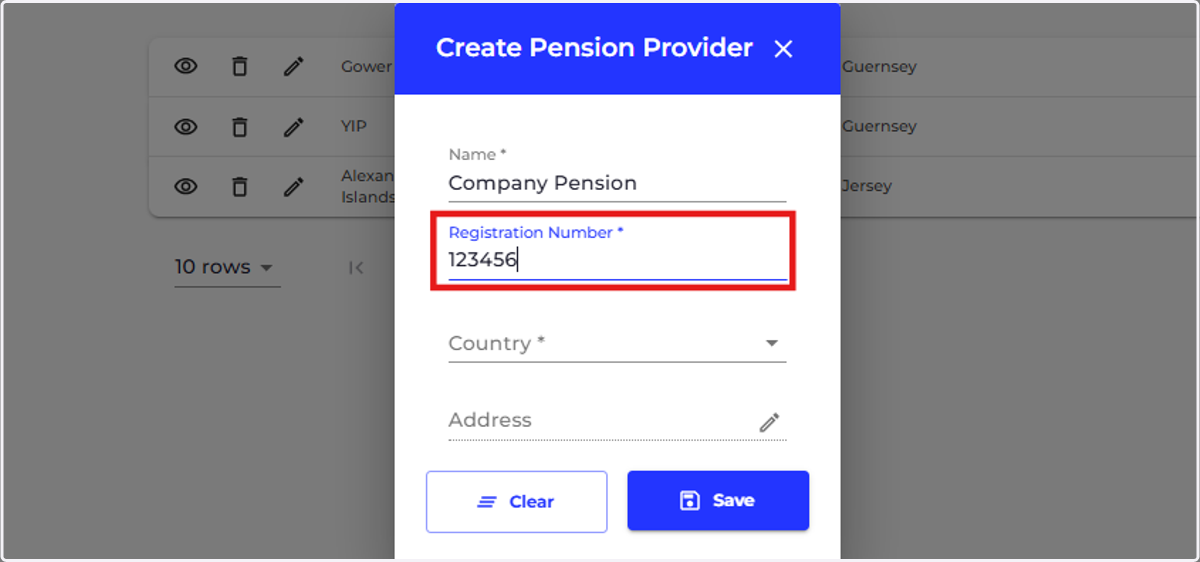 Add the registration number