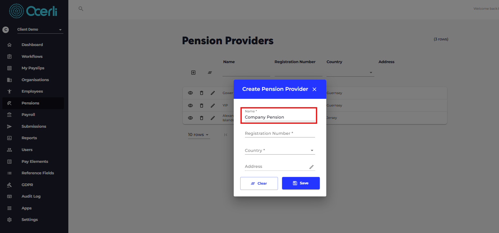 Add the name of the pension provider