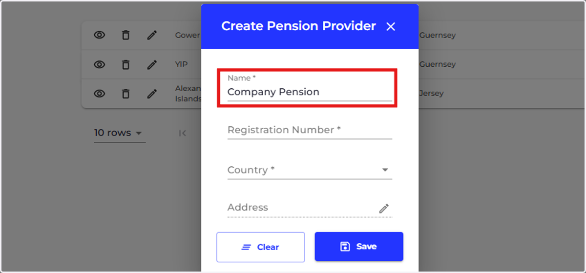 Add the name of the pension provider