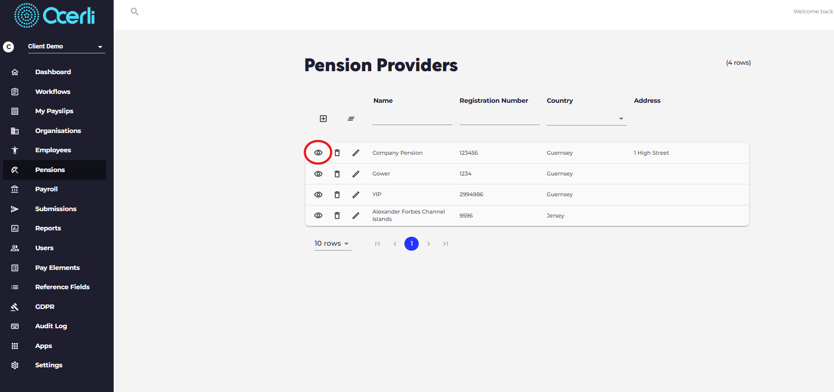 Now you can add your pension schemes, start by clicking the eye icon next to your pension provider.