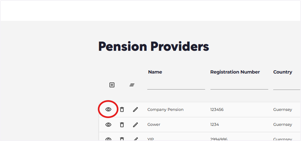 Now you can add your pension schemes, start by clicking the eye icon next to your pension provider.