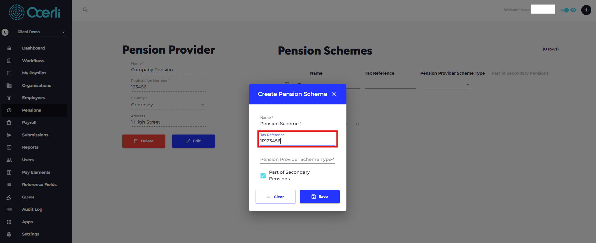 Add the Tax Reference for your scheme.
