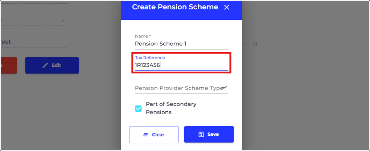 Add the Tax Reference for your scheme.