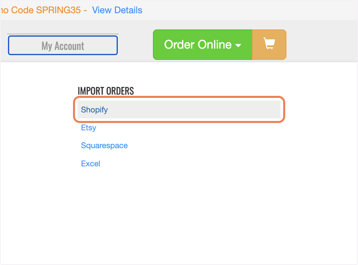 Click on Shopify