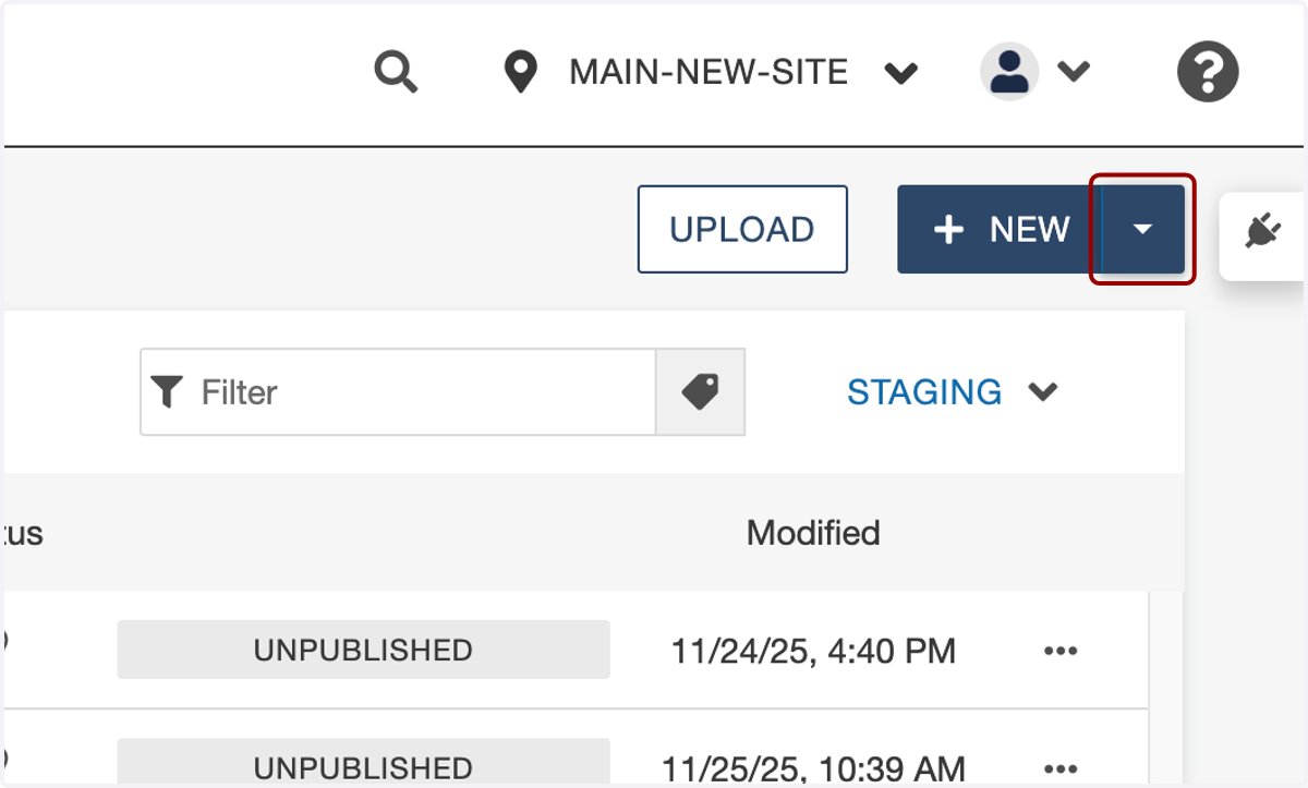Once inside the Images folder, click the New dropdown in the upper right-hand side.