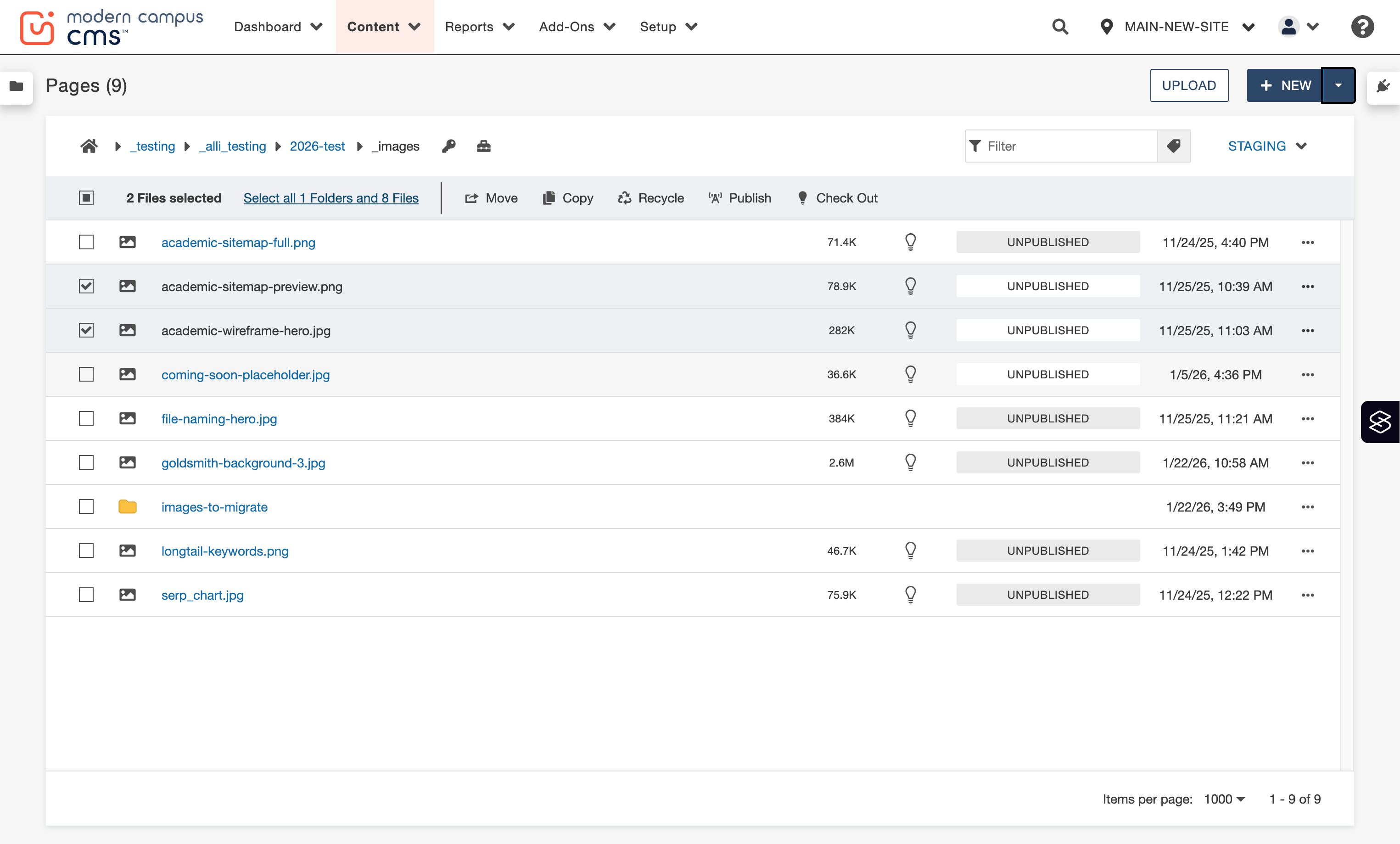 In your original _images folder, click on the checkboxes of the images you want to migrate.