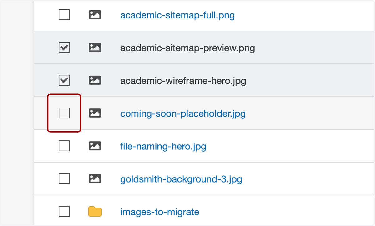 In your original _images folder, click on the checkboxes of the images you want to migrate.