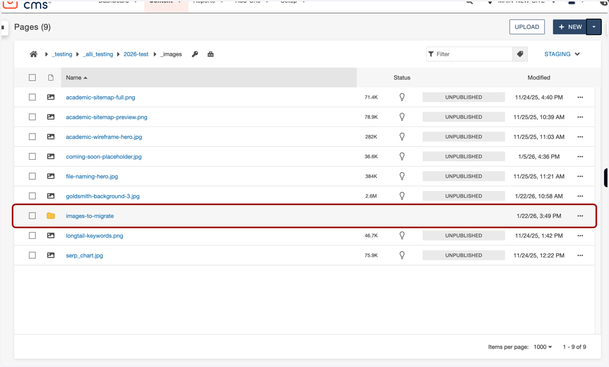 You will see the new images-to-migrate folder in your Images folder.