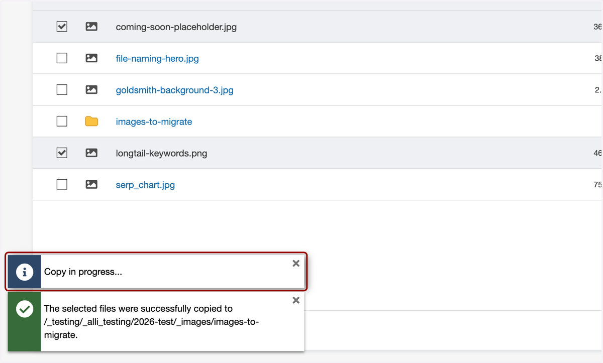 ...and you will see a "Copy in progress..." notification in the lower left of your screen.