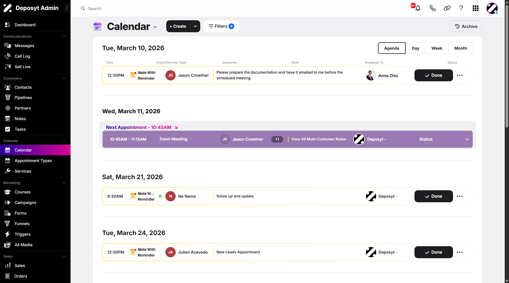 Step 6: You are now taken to the Calendar section. This feature allows users to quickly navigate between sections.
