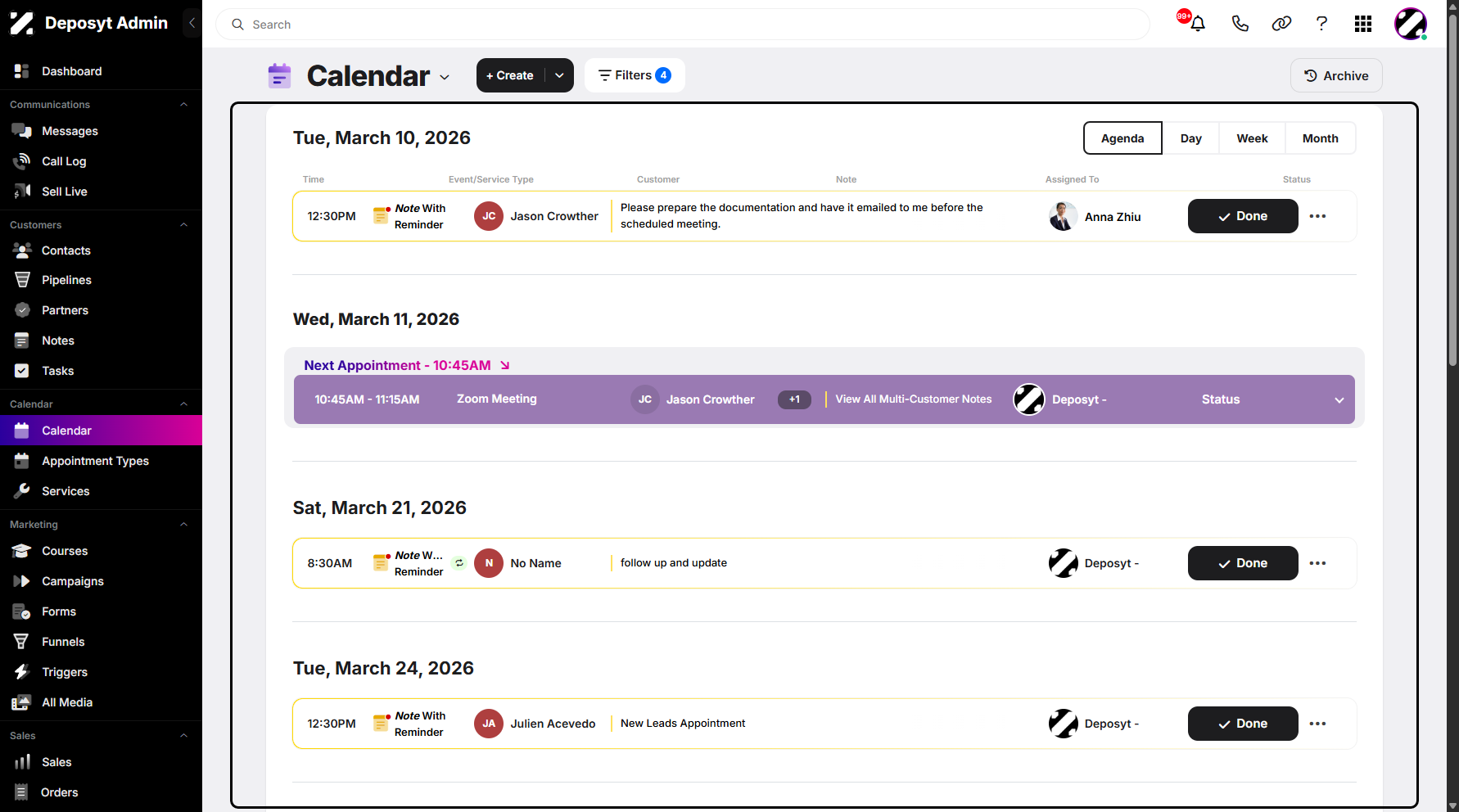 Step 6: You are now taken to the Calendar section. This feature allows users to quickly navigate between sections.
