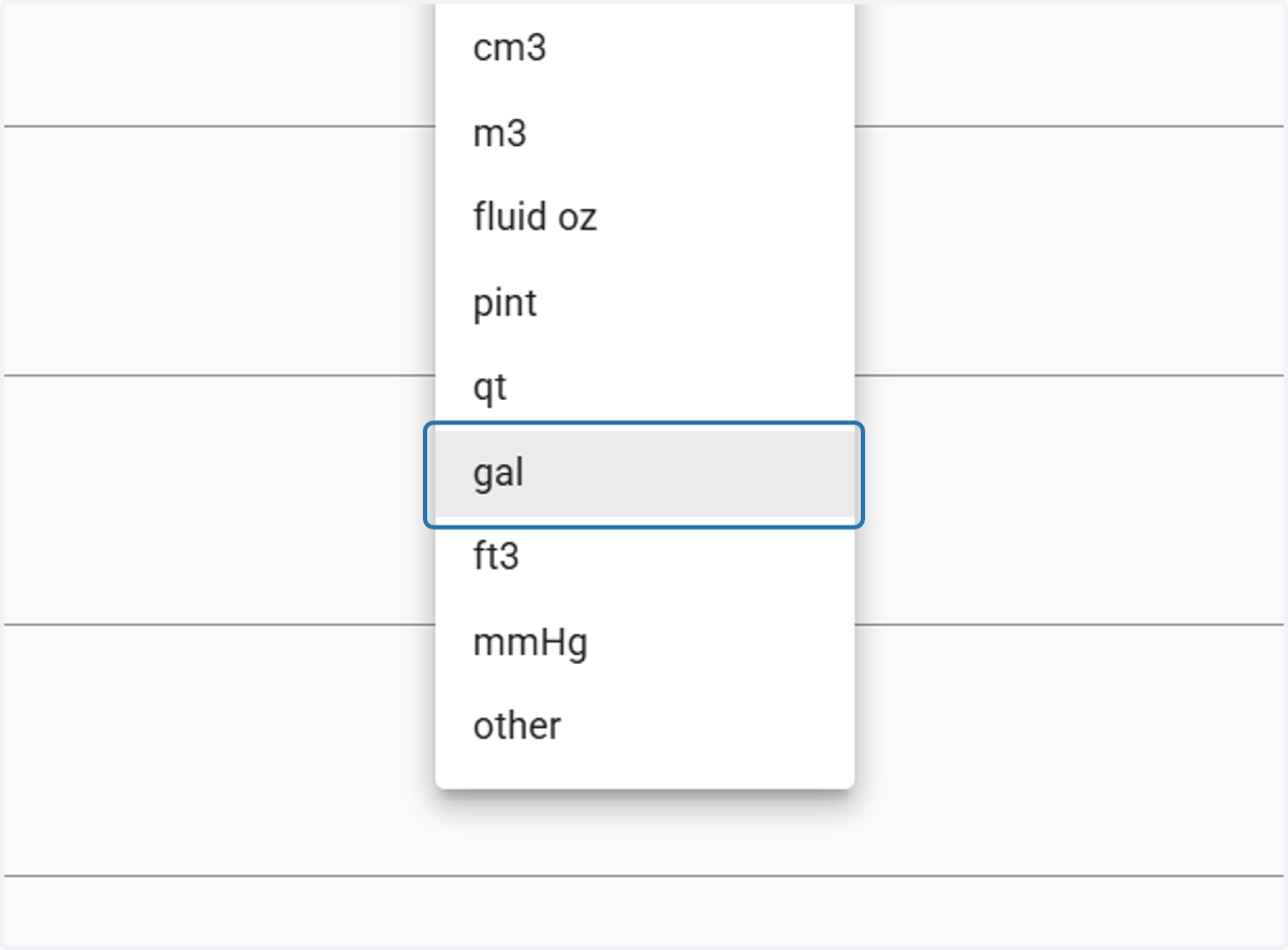 Select the size Unit