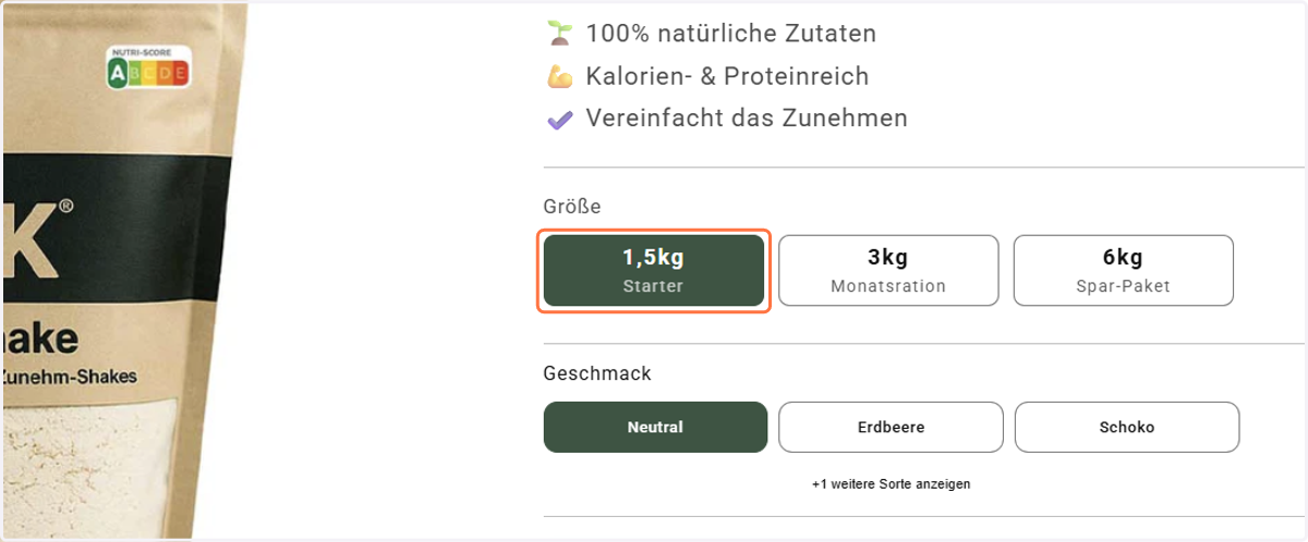 Wähle eine Größe